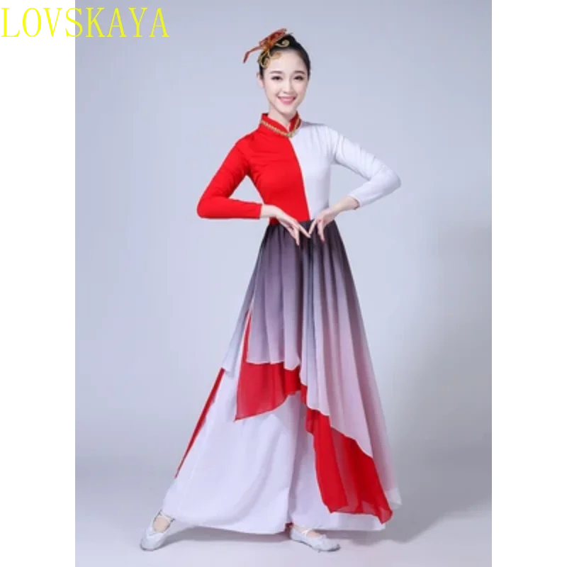 New Ethnic Classical Costume Elegant Chinese Feng Shui Ink Fan Dance Square Dance Yangge Dance Men's and Women's Costume