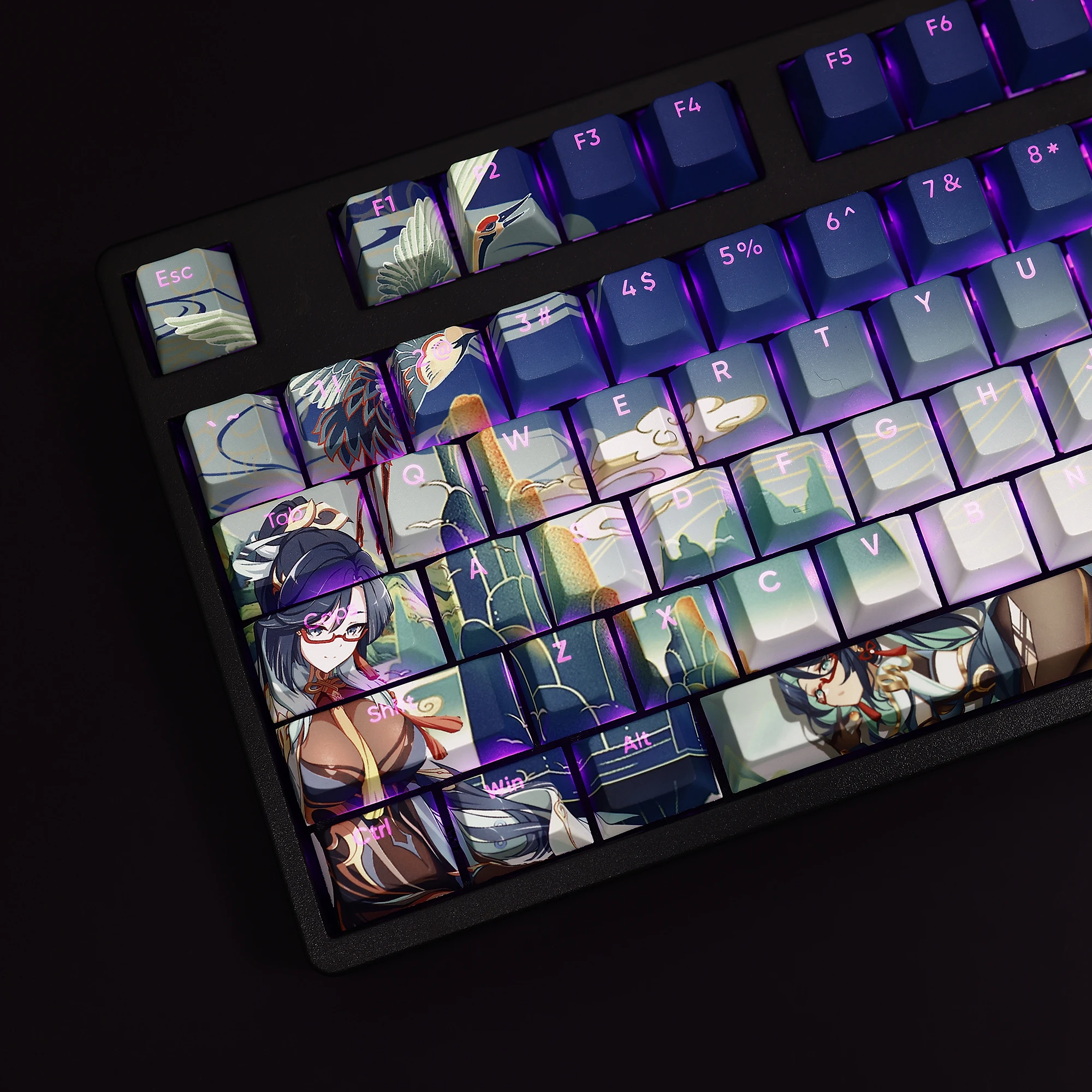Genshin Impact Xianyun Anime Key Caps Game Cosplay Props PBT Transparent 108 Keycaps Computer Keyboard Accessorie