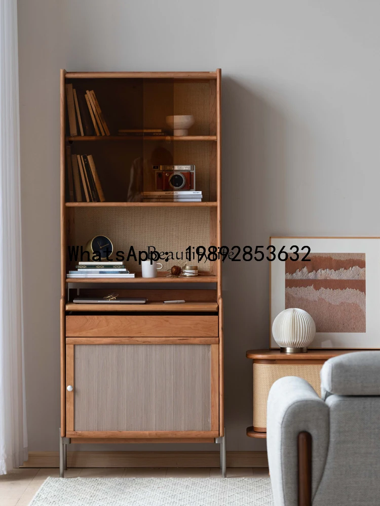 

GZ Nordic solid wood floor-to-ceiling bookcase with glass door dust-proof bookshelf display cabinet