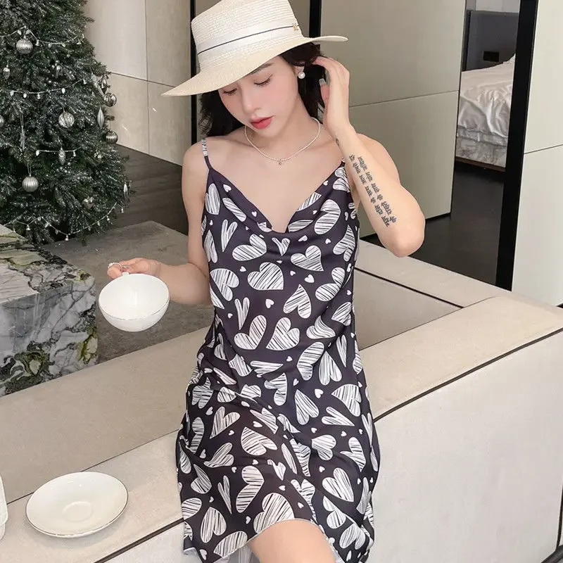 Summer Ice Silk Pajamas 2025 New Lady Sexy Pure Desire Style High-End Long Nightdress Women Thin Large Size Sweet Nightgown