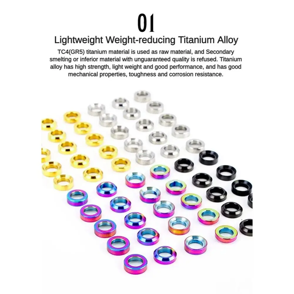 4PCS/SET Durable Titanium MTB M6 Washer PVD Coating Smooth Concave Convex Washer Multicolor Mounting Bolt Spacer