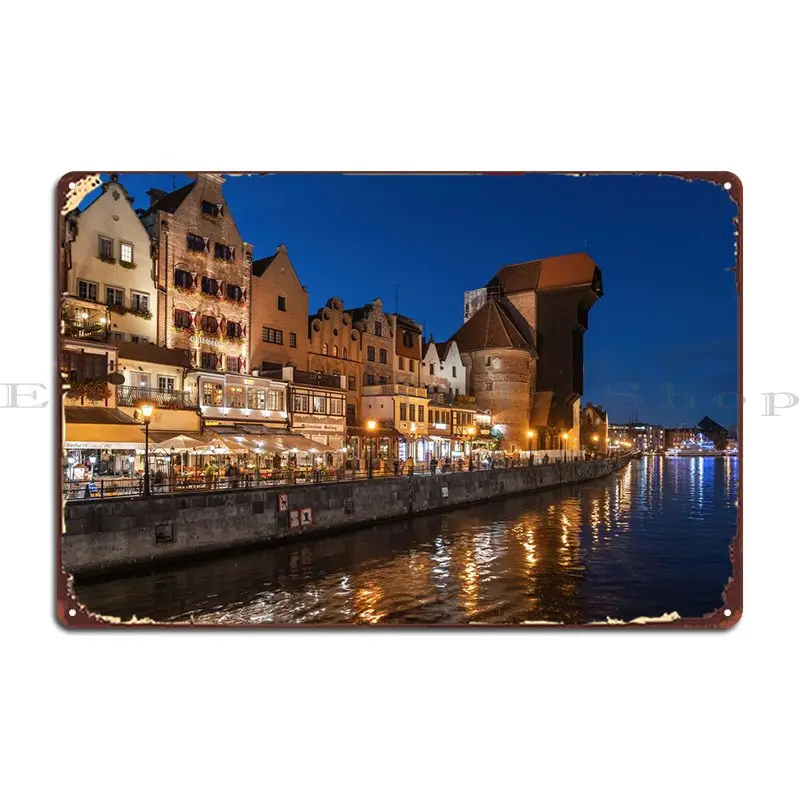 Gdansk Old Town By Night Metal Plaque Poster Cave Printing Kitchen Wall Decor Living Room Tin Sign Poster