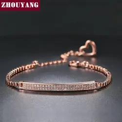 ZHOUYANG-pulsera de circonita cúbica para mujer, Micro pavé, cadena de caja, Color oro rosa, joyería de moda, regalo de Navidad ZYH172
