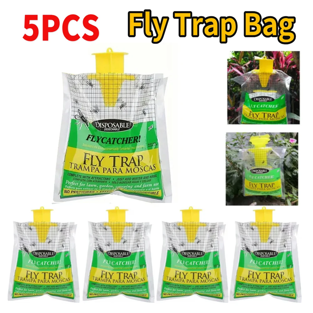 Hanging Fly Trap Bag with Fly Bait Disposable Flies Trap Non-Toxic Mosquito Trap Catcher Fly Wasp Insect Bug Killer for Outdoor