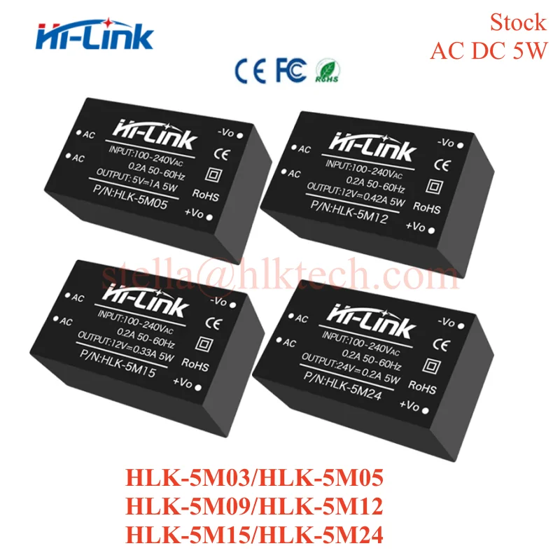 HLK-5M05B HLK-5M05 5W 220V to 5V 1A HLK-5M12 HLK-5M24 HLK-5M03 Hi-Link AC DC power module 3.3V/5V/9V/12V/15V/24V CE FCC UL 5M05B