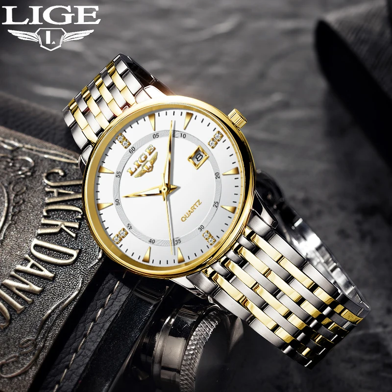 

LIGE Luxury Man Watch 30M Waterproof Business Sport Quartz Watches for Men Fashion Luminous Calendar Stainless steel Mens Watch