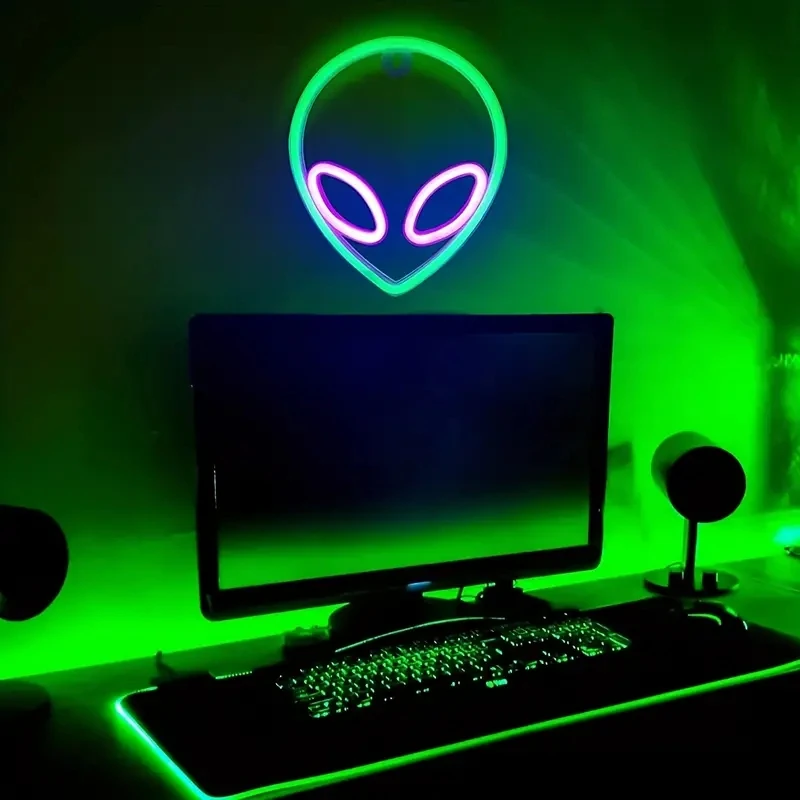 Green Alien Neon Signs LED Neon Signs for Wall Decor Bedroom Man boy Home Party Decor rocket Neon Light for Kids Birthday Gift