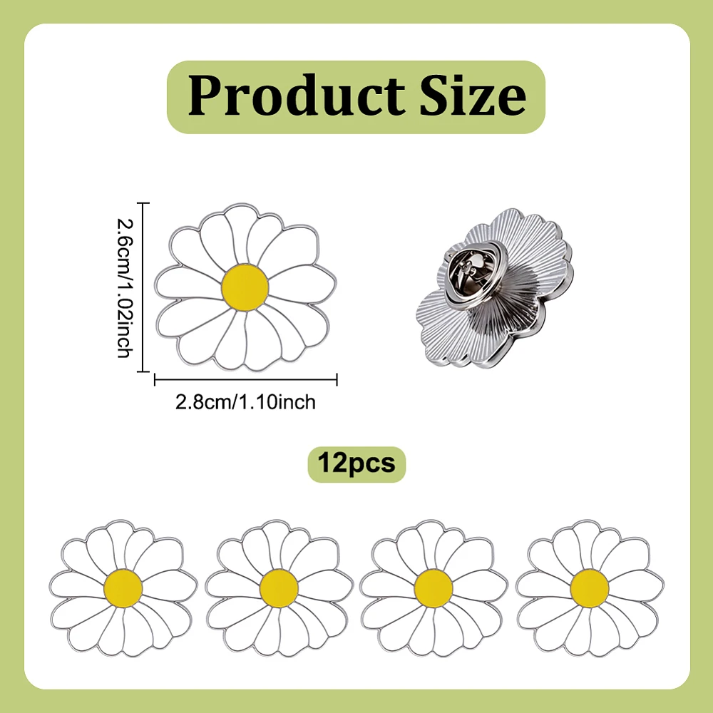 12pcs Daisy Lapel Pins Flower Brooch Pins White Daisy Award Flower Enamel Lapel Pin Sunflower Push Pin Buckle for Women