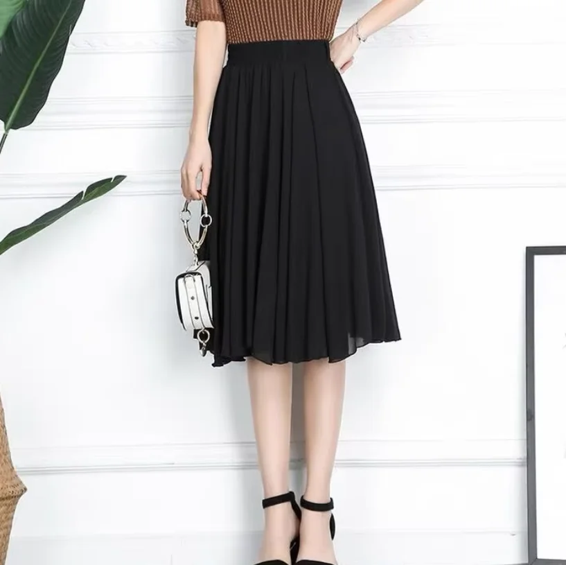 Saia elegante com babados para mulheres, saia básica de chiffon para escritório, saias elegantes femininas plus size.
