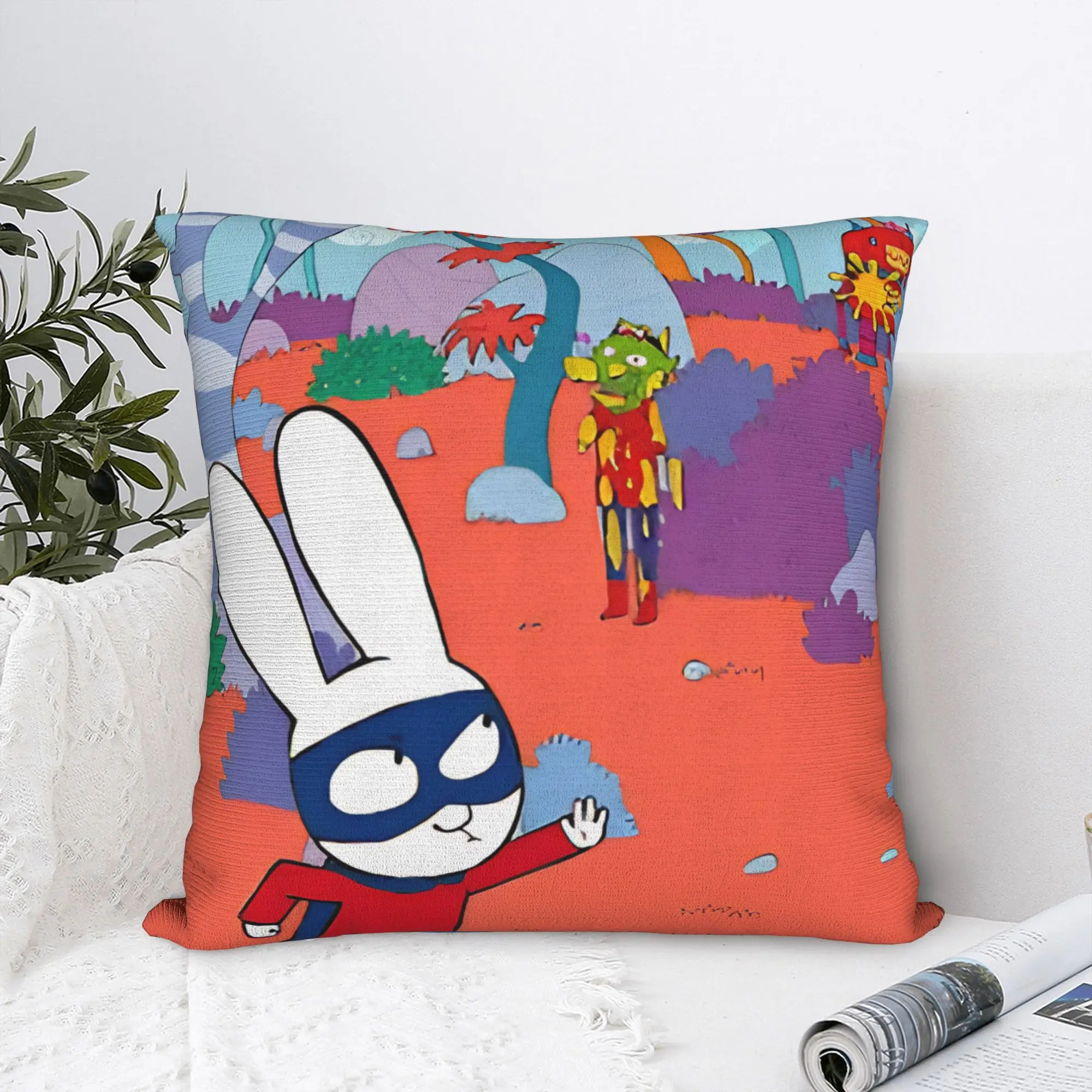 Cartoon Simons Super Rabbit Square Pillow Covers Polyester Seat Bunny  Cushion Case Cute Decor Pillowcase 40*40