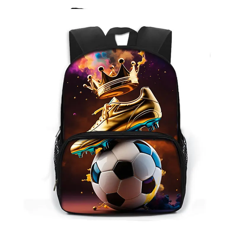 13inch Cool Soccer with Golden Crown Backpack for 3-6 Years Old Boy Girl Football School Bags Kids Kindergarten Bookbag Gift