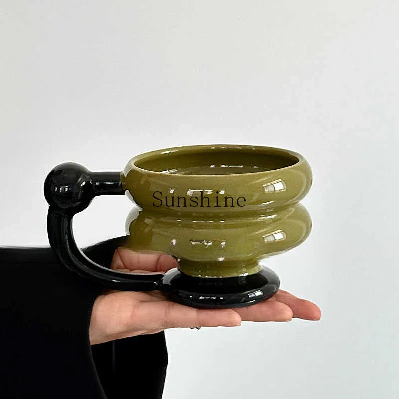 Light luxury retro green and black contrasting color coffee ceramic mug