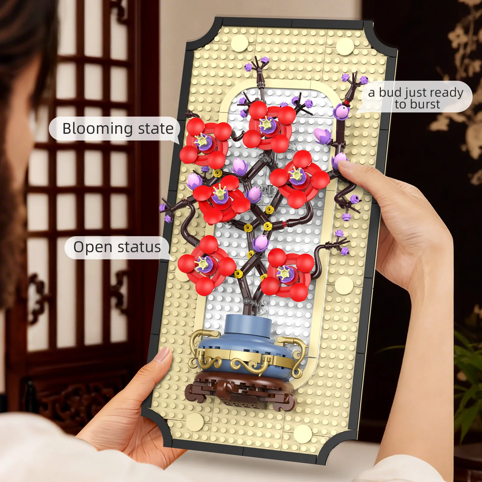 Pruimenbloesem fotolijst model montage speelgoed woondecoratie ornament bouwstenen set educatief speelgoed voor kinderen cadeau