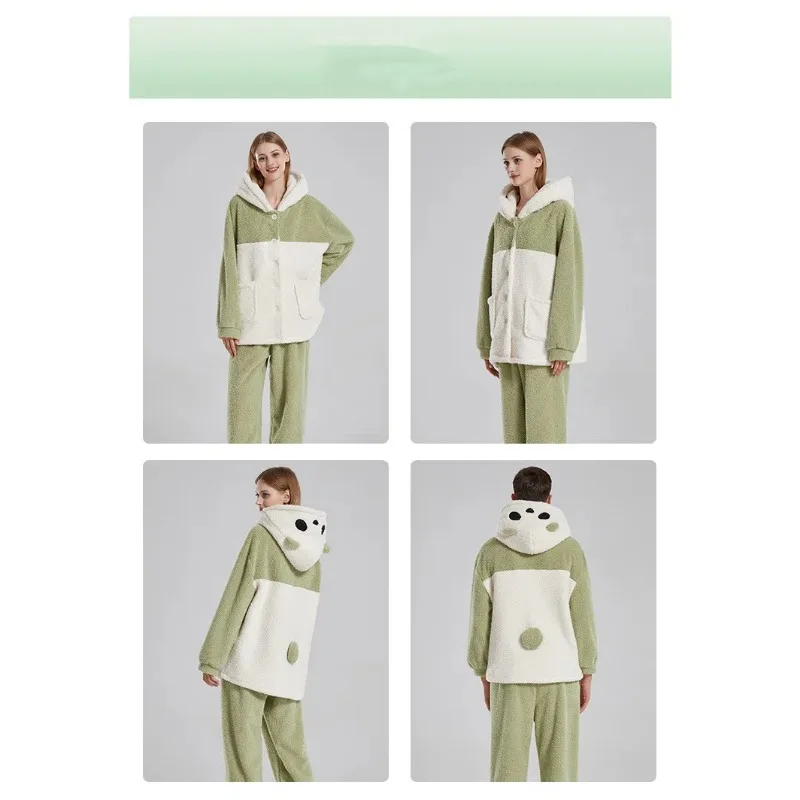

New Winter Couple Homewear Cloud Velvet Pajamas Female Winter Warmth Outer Wear Cartoon Cute Suit Pajamas Thick and Warm