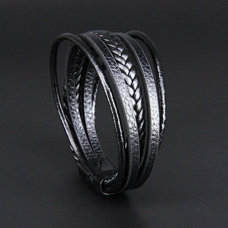 Delysia King Trendy Leather Braided Bracelet Alloy Magnetic Clasp Bracelets for Men