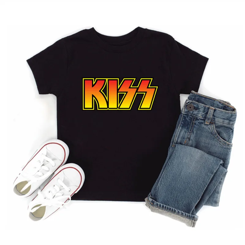 Stormtrooper Fans Kiss Rock Band Print Kids T shirt Fashion Baby Girls Clothes Summer Children Tops Cotton Black Boys T-shirts