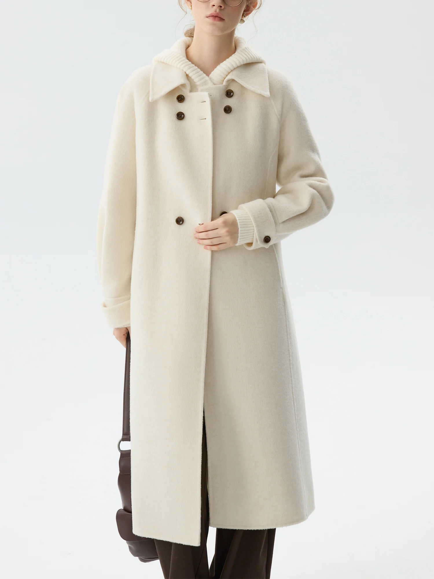 FSLE-Manteau en laine taille haute pour femme, manteau décontracté pour femme de bureau, marron, beige, hiver, haut de gamme, nouveau, Comb24FS14444