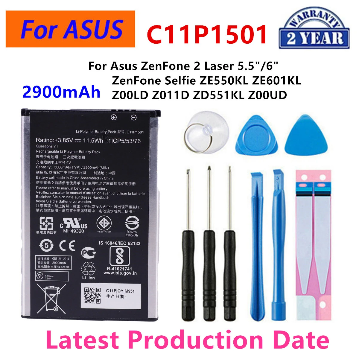

Brand New Battery C11P1501 2900mAh For ASUS ZenFone2 Laser 5.5"/6" zenfone selfie ZE550KL ZE601KL Z00LD Z011D ZD551KL Z00UD