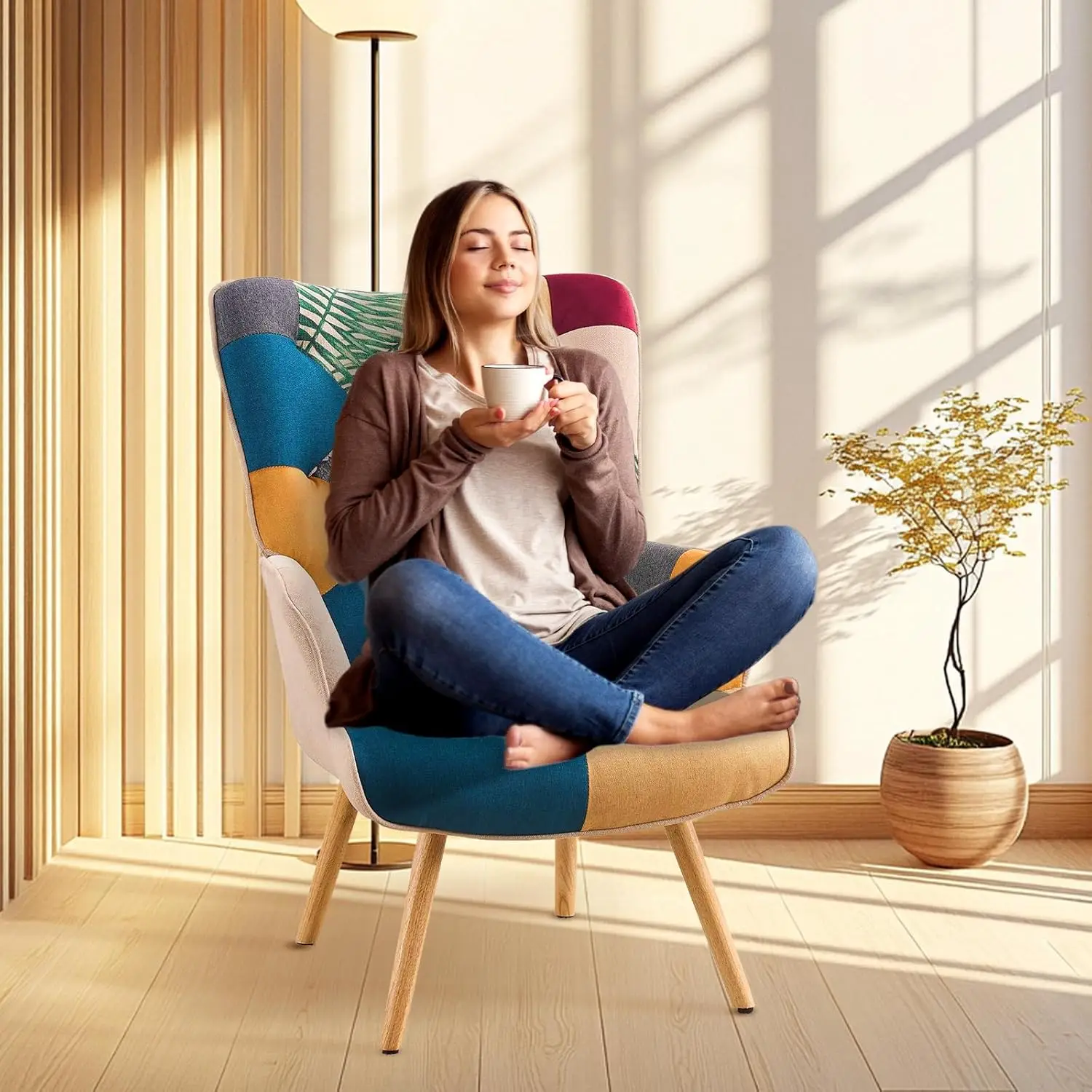 كرسي غرفة المعيشة كرسي حديث بذراع عالي الظهر، كراسي ملونة منقوشة على الطراز البوهيمي لغرفة النوم وغرفة الانتظار #6