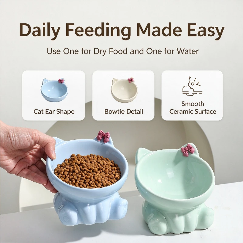 Ceramic Cat Bowl, Cute Pet Food Water Bowl, Durable Feeding Dish for Kitten Cat Daily Feeding Pet Supplies