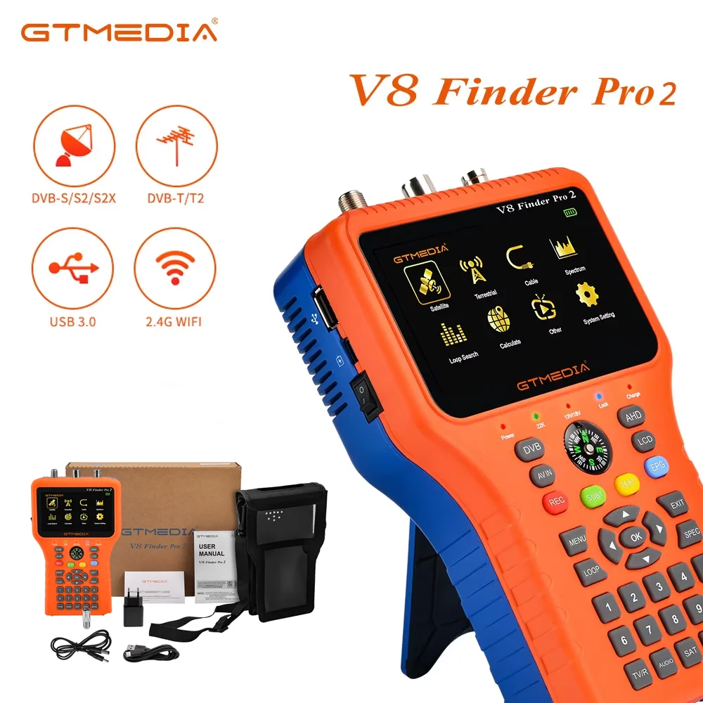 GTMEDIA V8 파인더 프로 2 위성 신호 탐지기 DVB-S2X/S2/S/T2/T/C AHD H.265 미터 위성 100% 정품