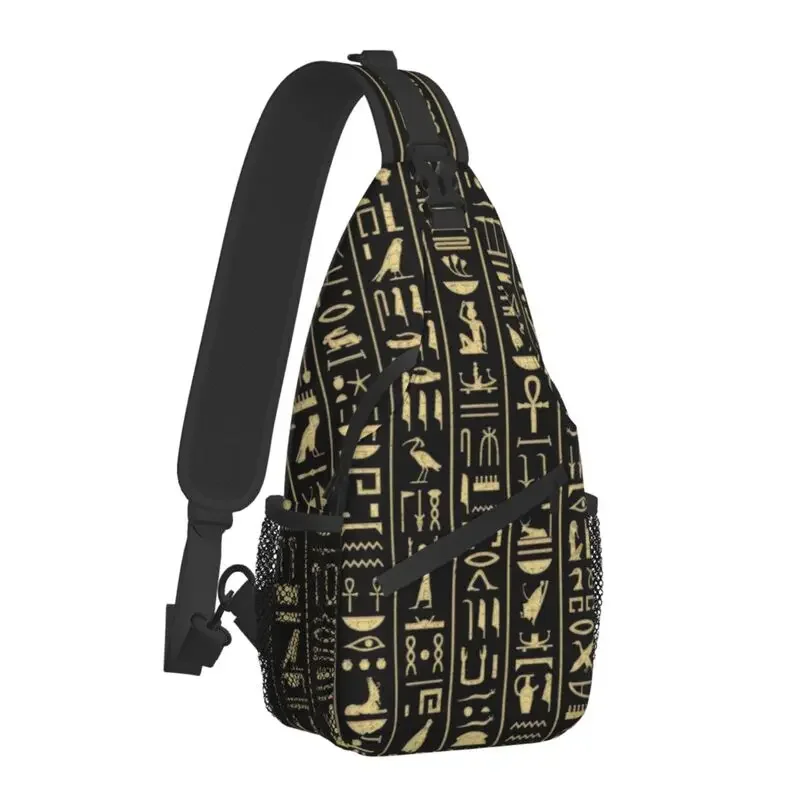 Black Gold Hieroglyphics Sling Crossbody Chest Bag Men Cool Ancient Egypt Culture Shoulder Backpack for Traveling