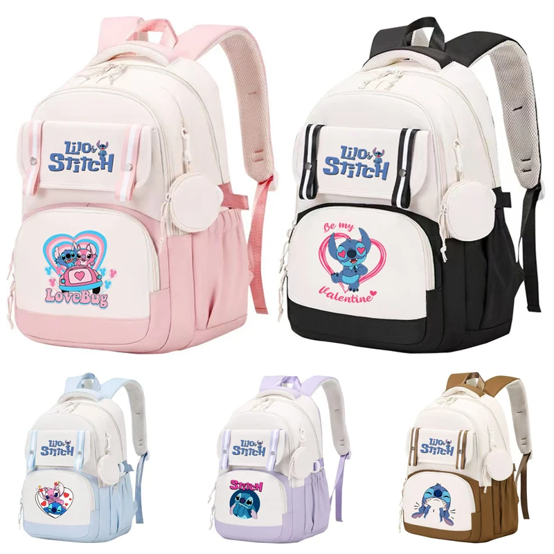 

Disney Lilo Stitch Backpack for Girl Schoolbag Teen Student Bookbag Women Rucksack School Backpack with Coin Purse Travel Bags