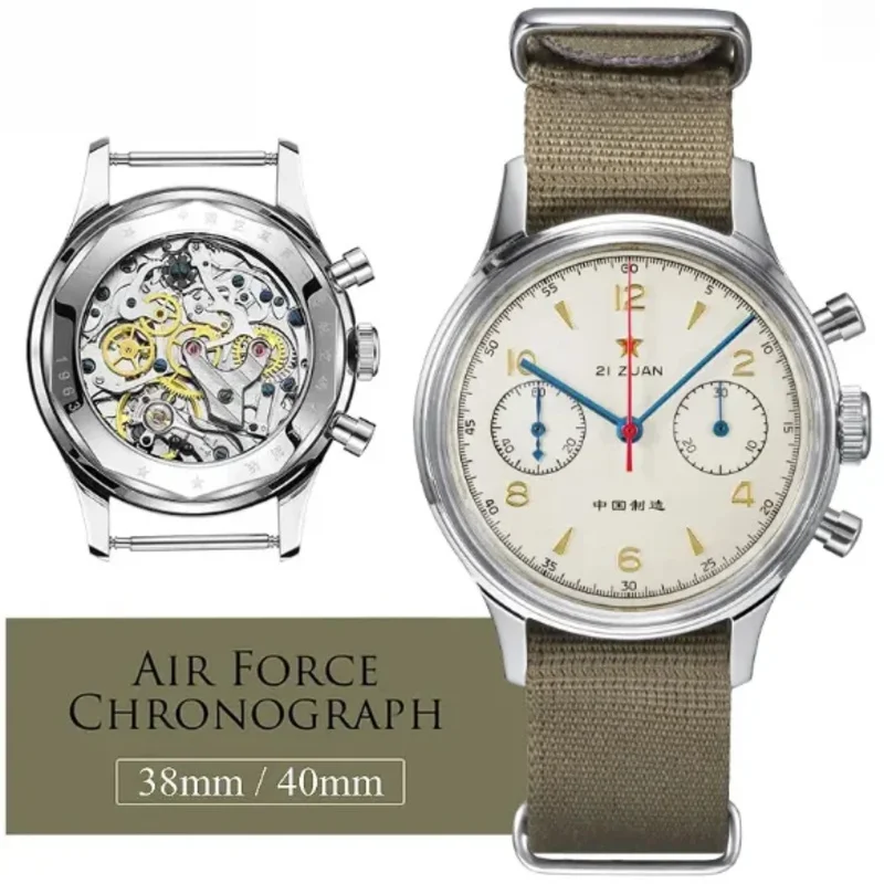 

1963 Retro Pilot Mechanical Chronograph Watch - 38/40mm Aviation Style Sapphire Crystal Manual Winding