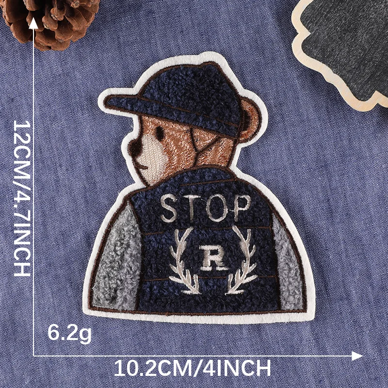 1 Pcs Gentleman Bear Embroidered Cloth Patch DIY Iron Applique Clothes for Jacket Patchs Anti Imperfection Anime Patches Iron-on