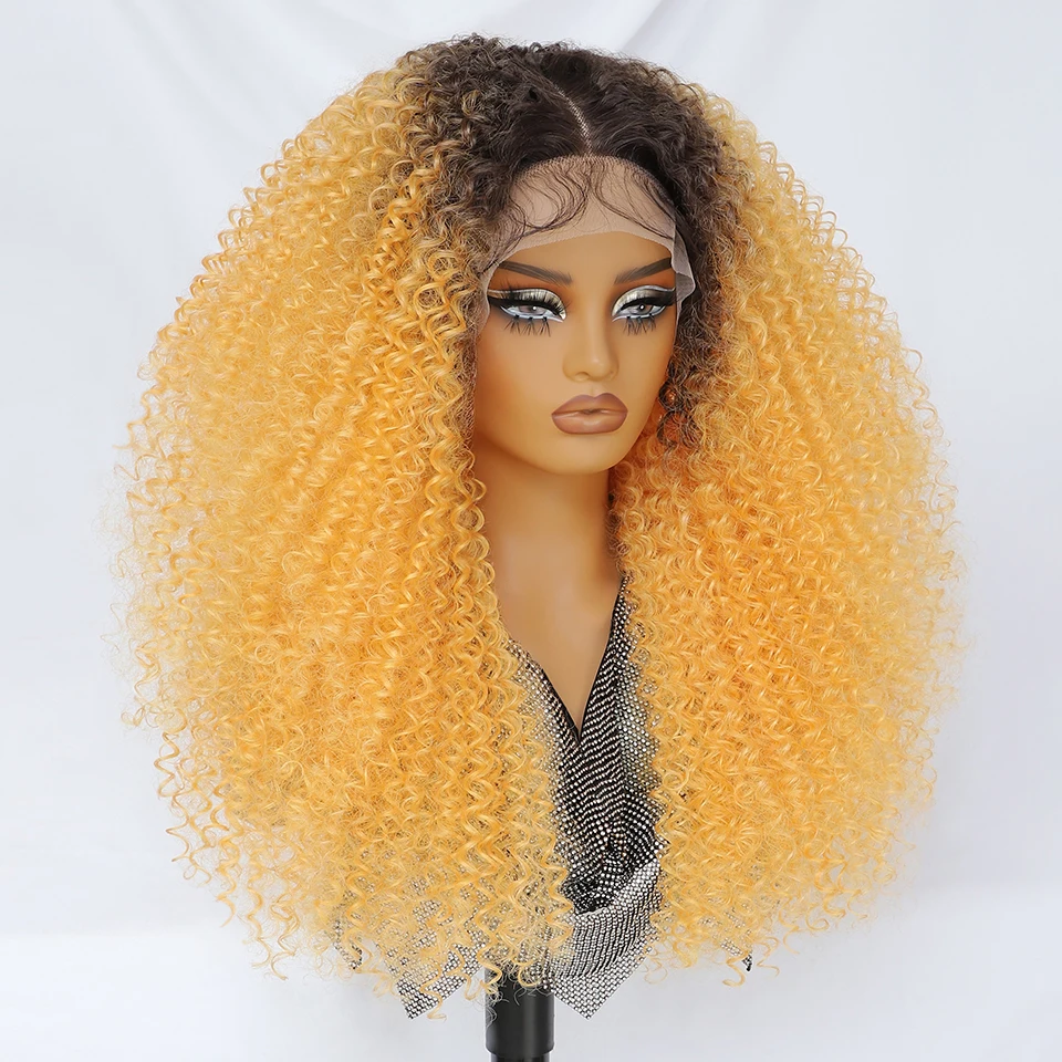 24 Inch Jerry Krul Synthetische Kant Pruiken Ombre Bordeaux Kinky Krullend Pruiken Voor Afro Vrouwelijke Zwarte Latisha Lace Front Pruiken voor Vrouw