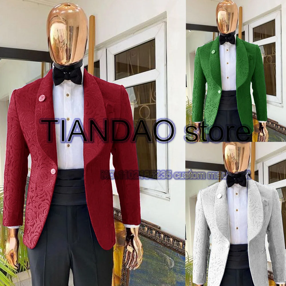 

Men's Jacquard Suit 2 Piece Formal Wedding Groom Tuxedo Shawl Collar Jacket Set Homme Slim Full Outfit