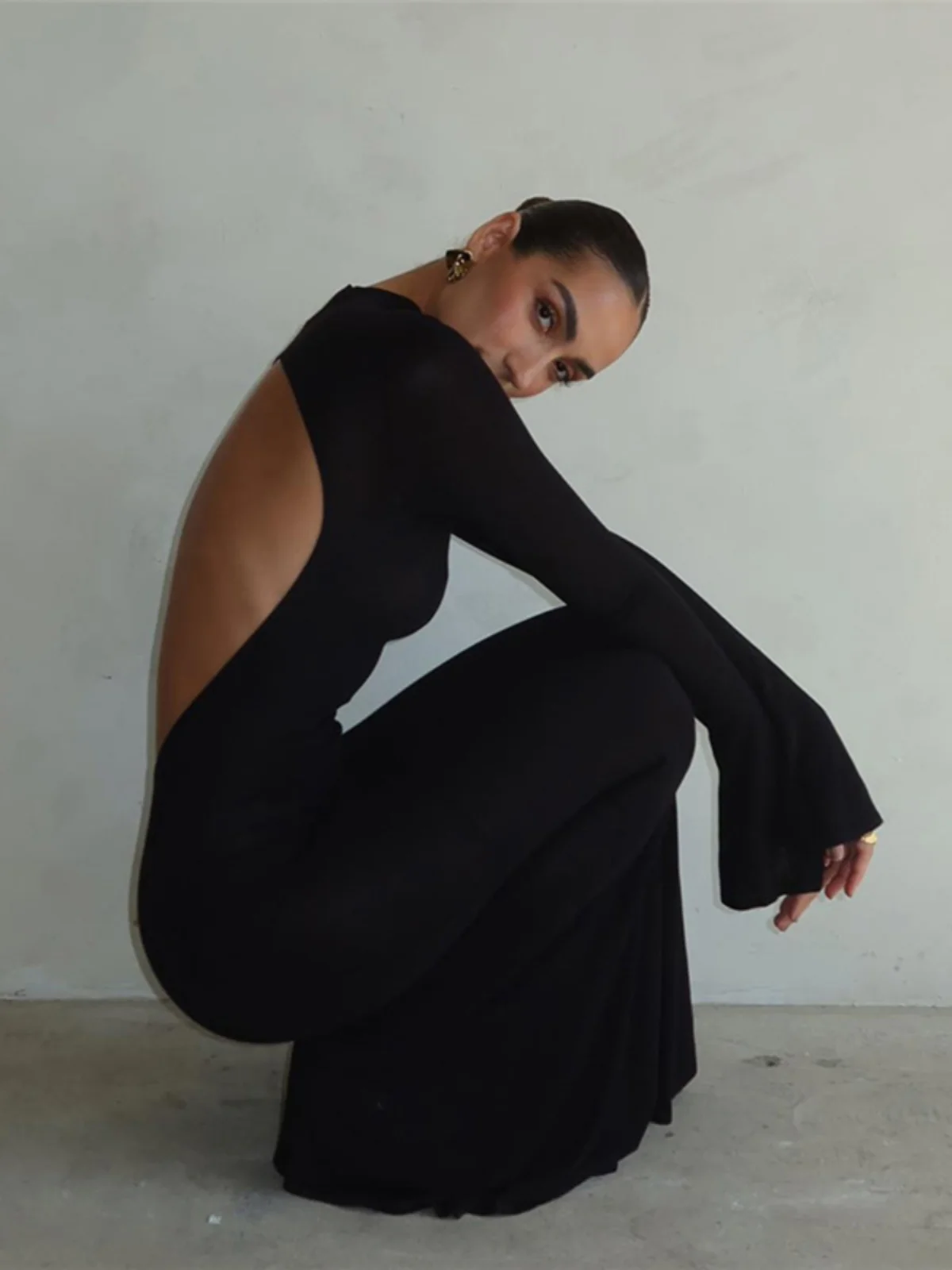 Sisjuly Ins Style Long Sleeve Fish Tail Dress Women's High Waist Slim Fit Gown Exquisite Back Design Perfect for Autumn Parties