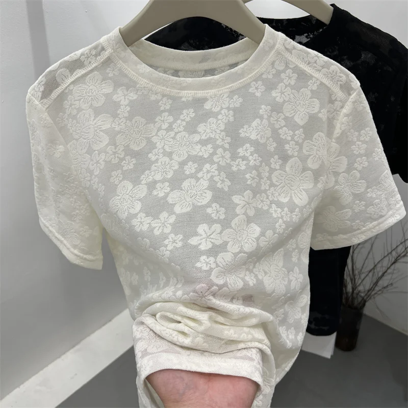 T-shirt ortod Sve in pizzo leggero da donna Estate nuova versione coreana Sle Regular Thin Round Colore Neline