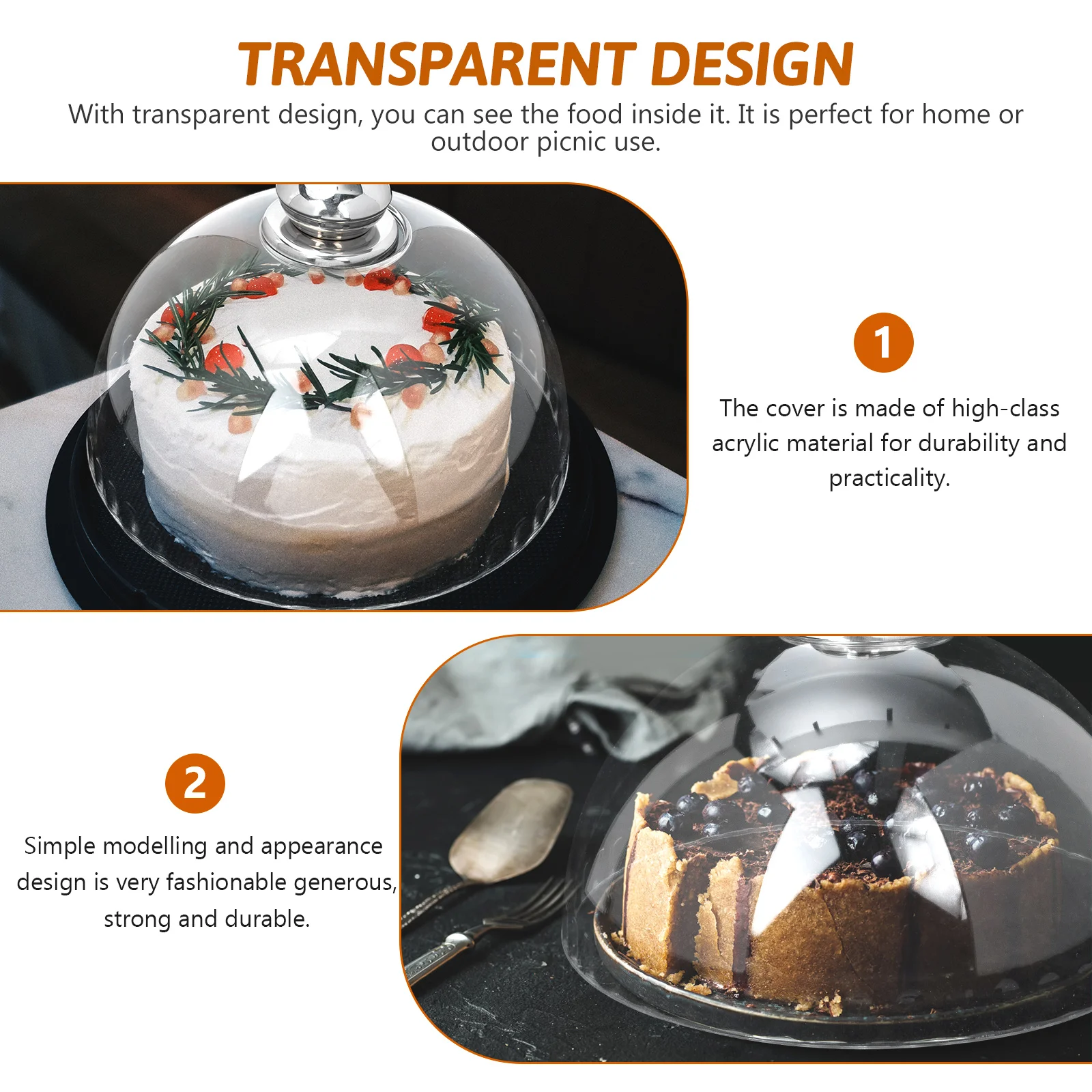 

Transparent Acrylic Food Cover Kitchen Cake Protector Dust-Proof Round Design Plate Lid for Display Serving Use