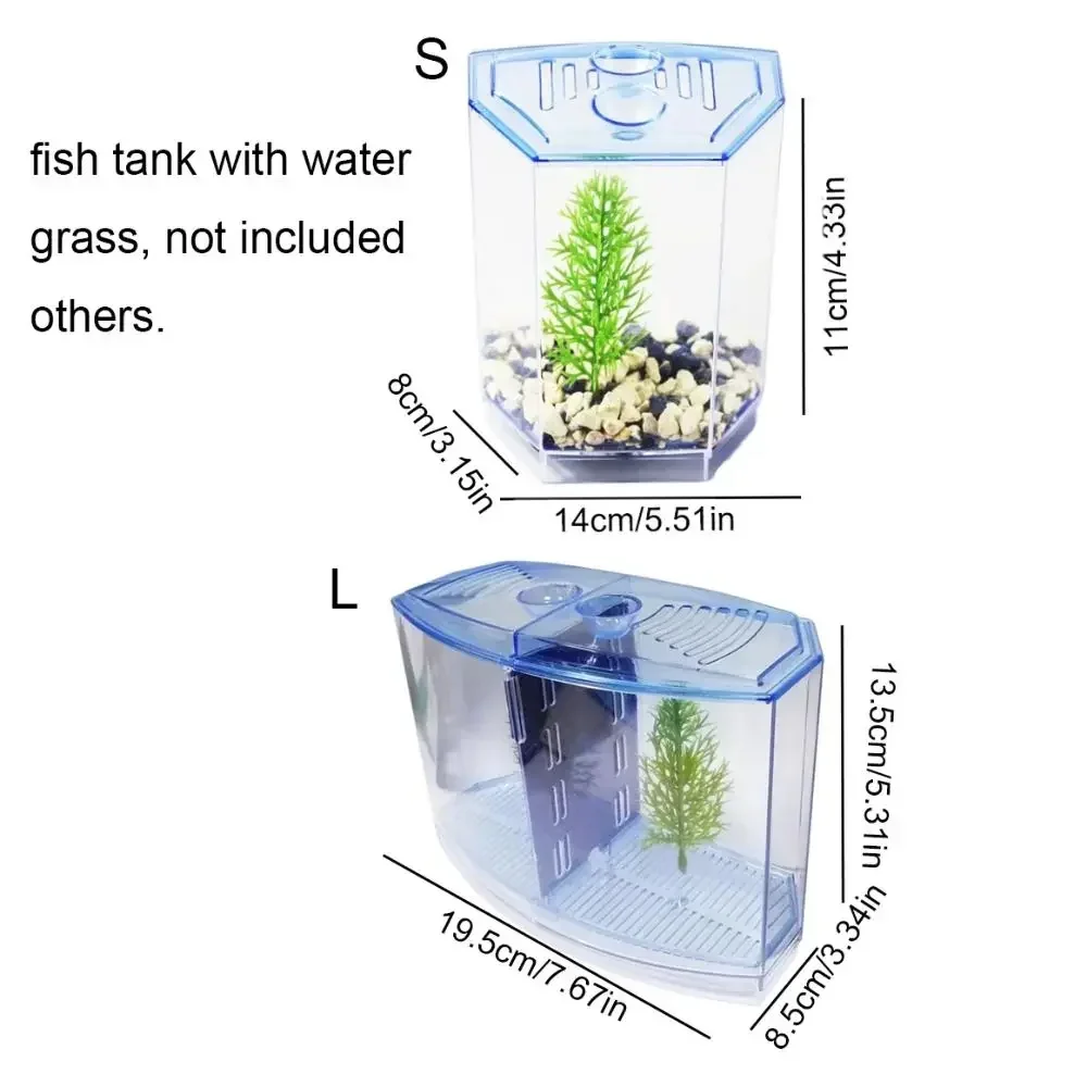 Transparent Betta Fish Tank with Water Grass, Plastic Double-Grid Betta Isolation Box, Single and Double Grid