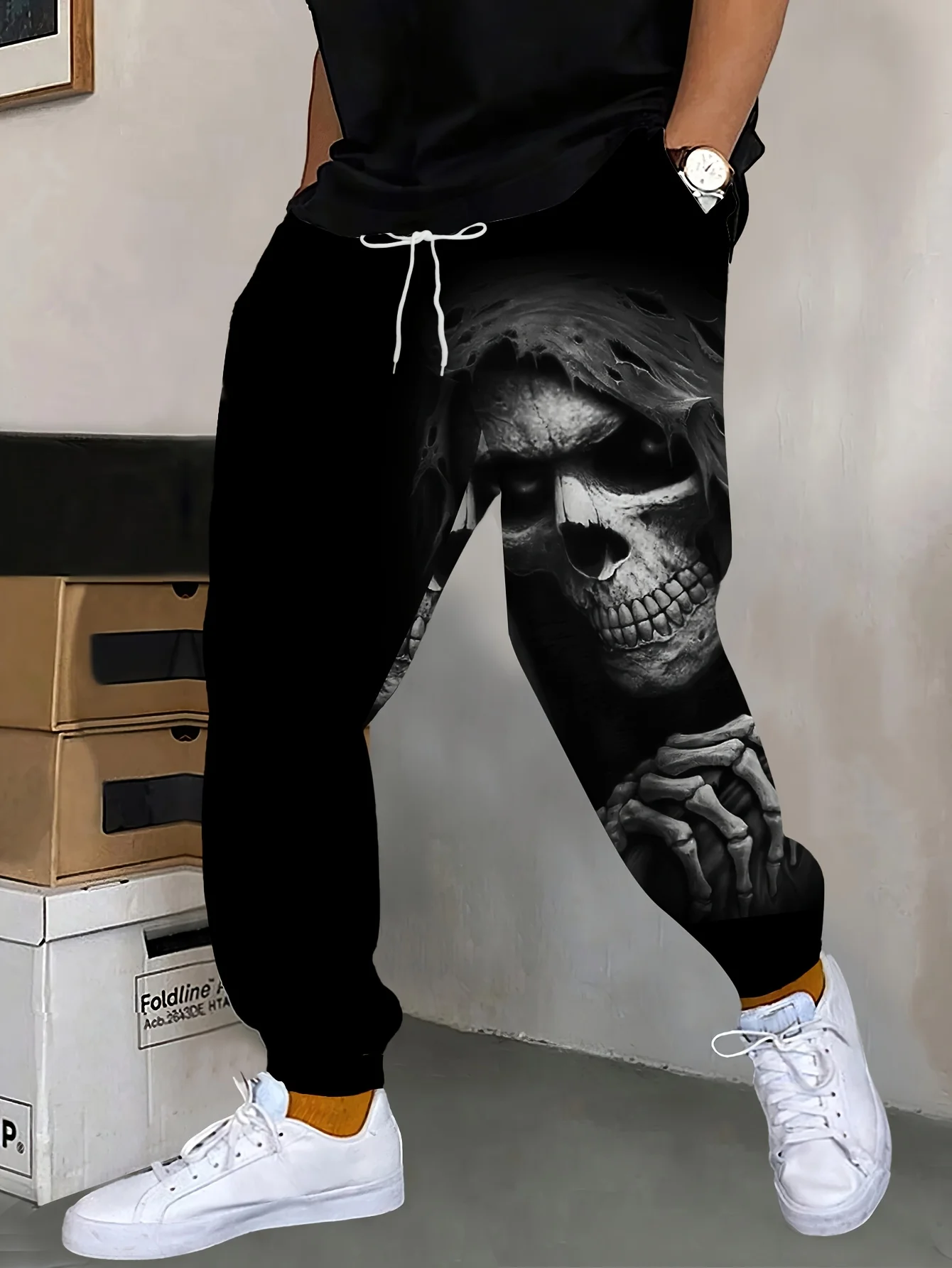 3D Skull Prints Pants Street Pants Men's Side Pockets Elastic Drawstring Sweatpants Joggers Pants for Men Casual Trousers Fall