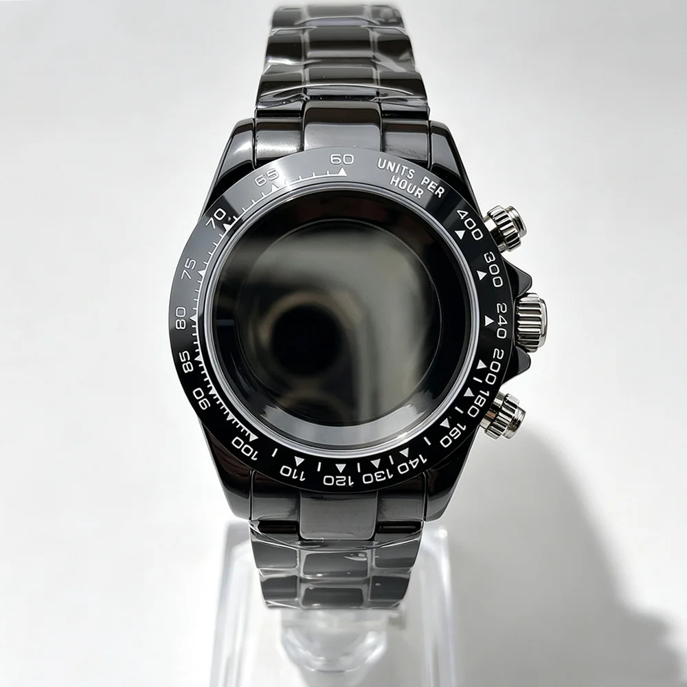 39mm VK63 Case Solid Ceramic sapphire glass waterproof Case Fit 29.5mm Dial Fit VK63 Quartz Movement 4130 Automatic movement