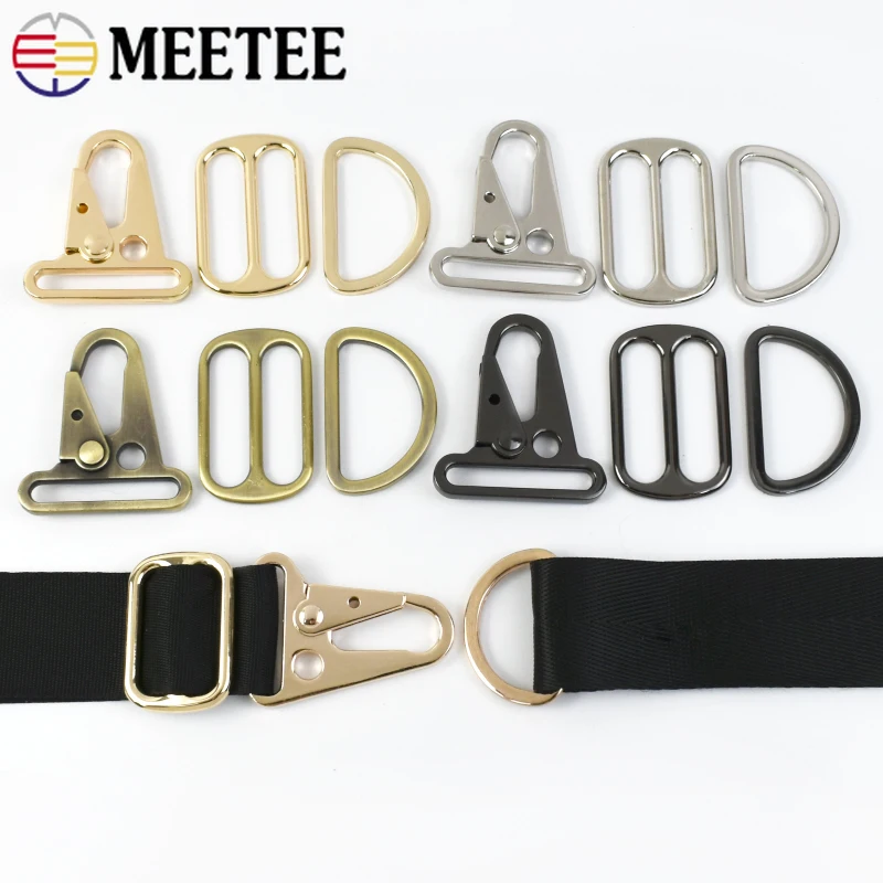 2/5Sets Meetee 25/32/38mm Metal Buckles D Ring Connector Tri Slider Adjust Clasp Trigger Clip Hook for Bag Strap Webbing Sewing