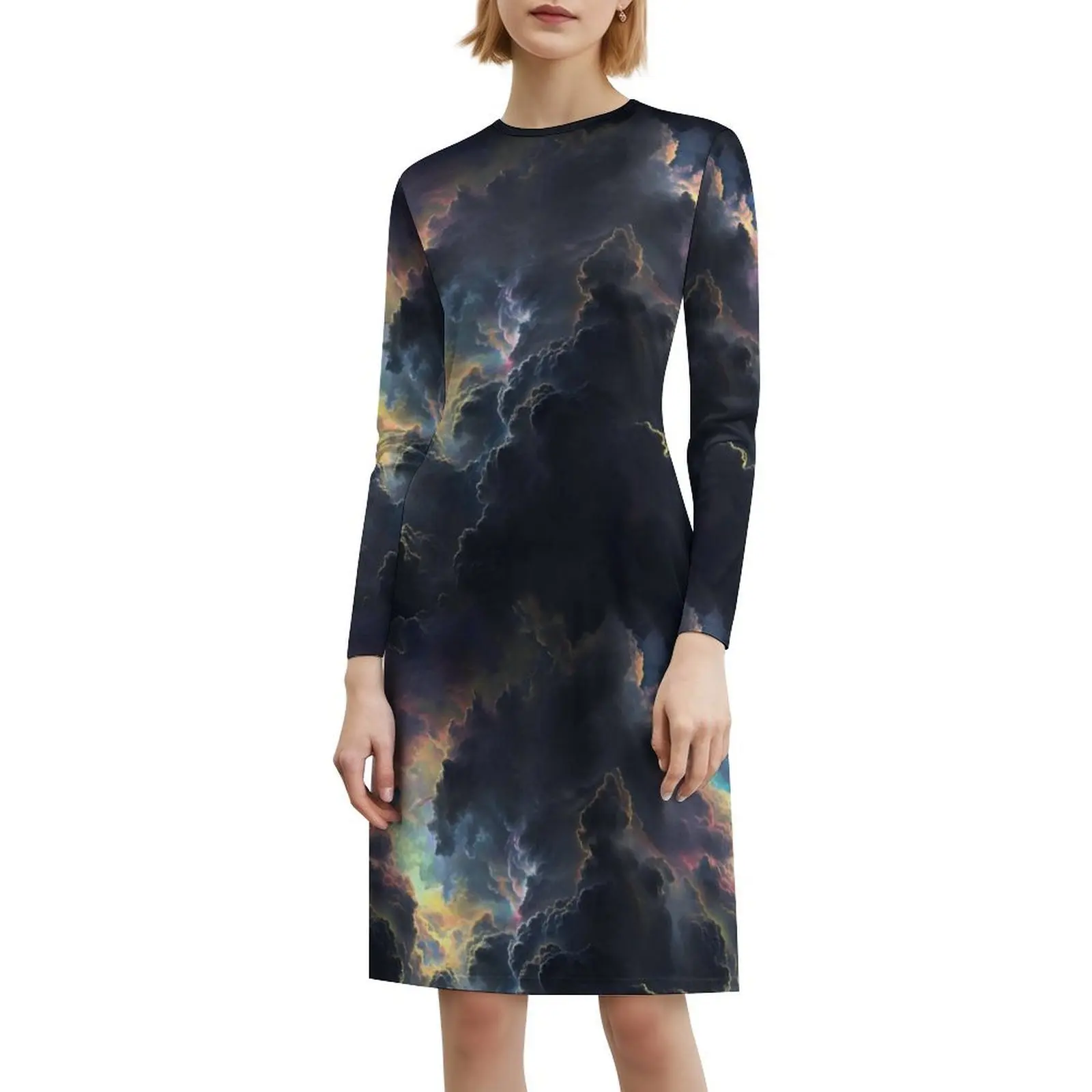 真珠光沢のある雲 レディース エレガント パーティードレス Aラインドレス ショート/ロング/ノースリーブオプション付き 人工虹色 カラフル