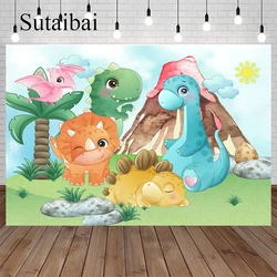 Cartoon Dinosaur Child Happy Birthday Party Photo Background Baby Portrait Custom Poster Family Photography Backdrop Photocall