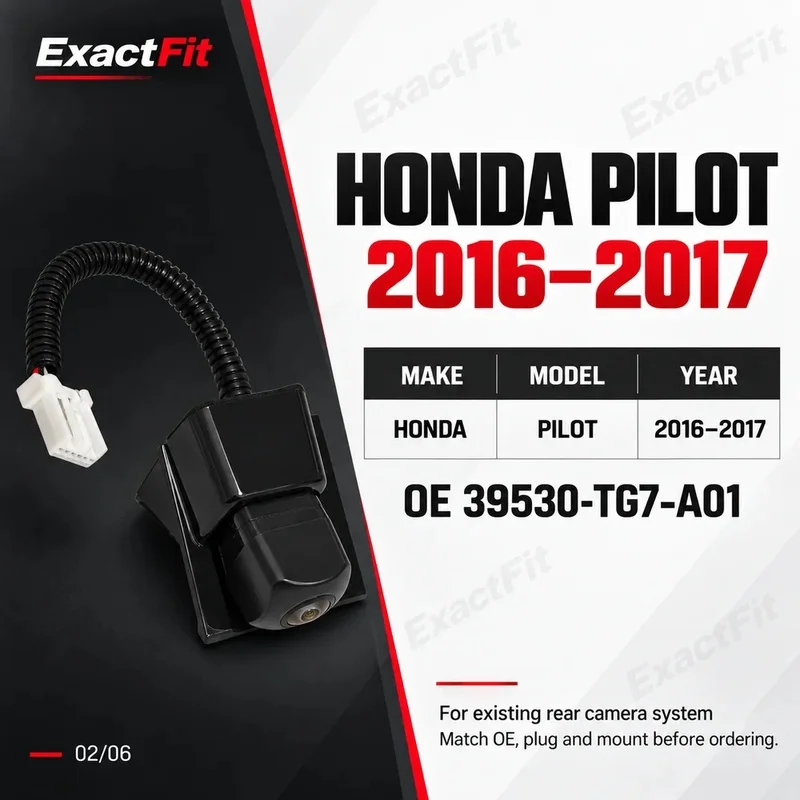 39530-TG7-A01 Rear View Camera for Honda Pilot 2016-2017 Tailgate Parking Assist Assembly with Cable and White Connector