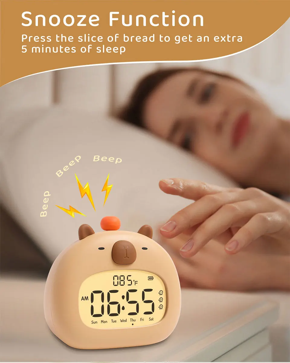 Reloj despertador LED Capybara, temporizador multifuncional recargable Digital, lámpara de mesita de noche regulable, carga USB, regalo para niños, decoración de escritorio