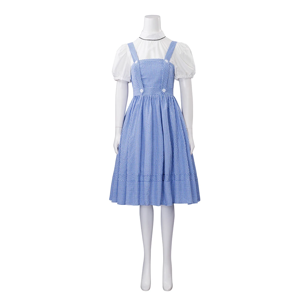 Dorothy Cosplay Costume Fairytale Character Blue Gingham Dress Dorothy Peasant Costume Maid Dress Adult Halloween Party Dress