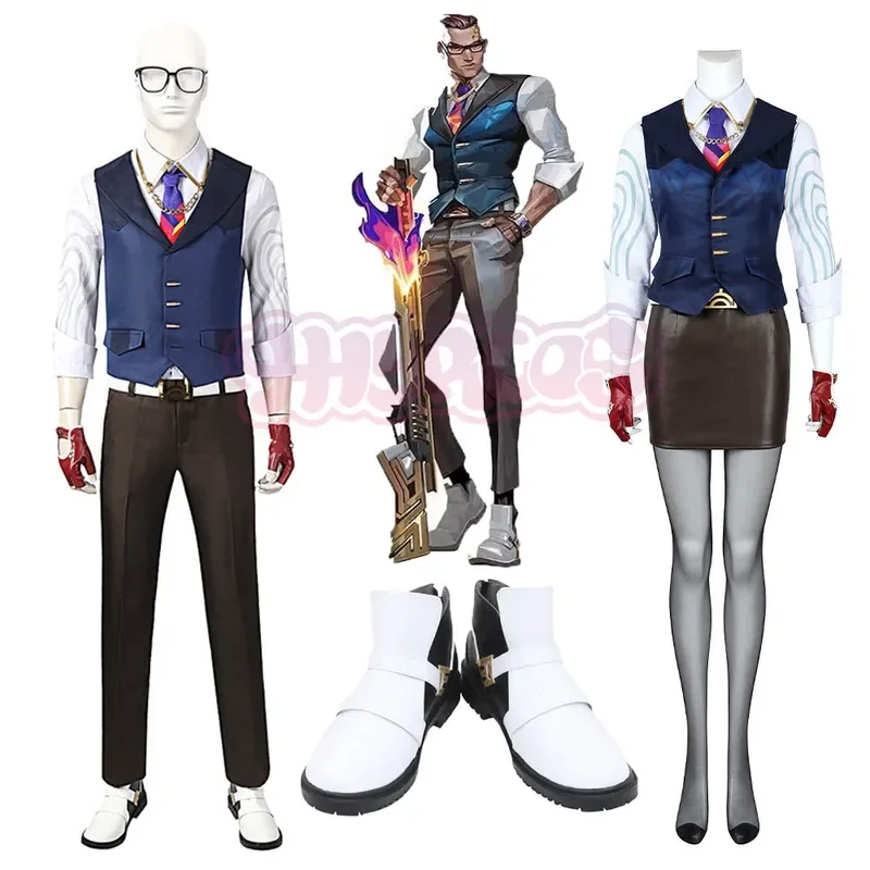 

FC6Anime Game Valorant Chamber Cosplay Costume Female Vest Shirt Skirt Outfit With Accessories Full Set Woman Sexy Dress Co@FC8！