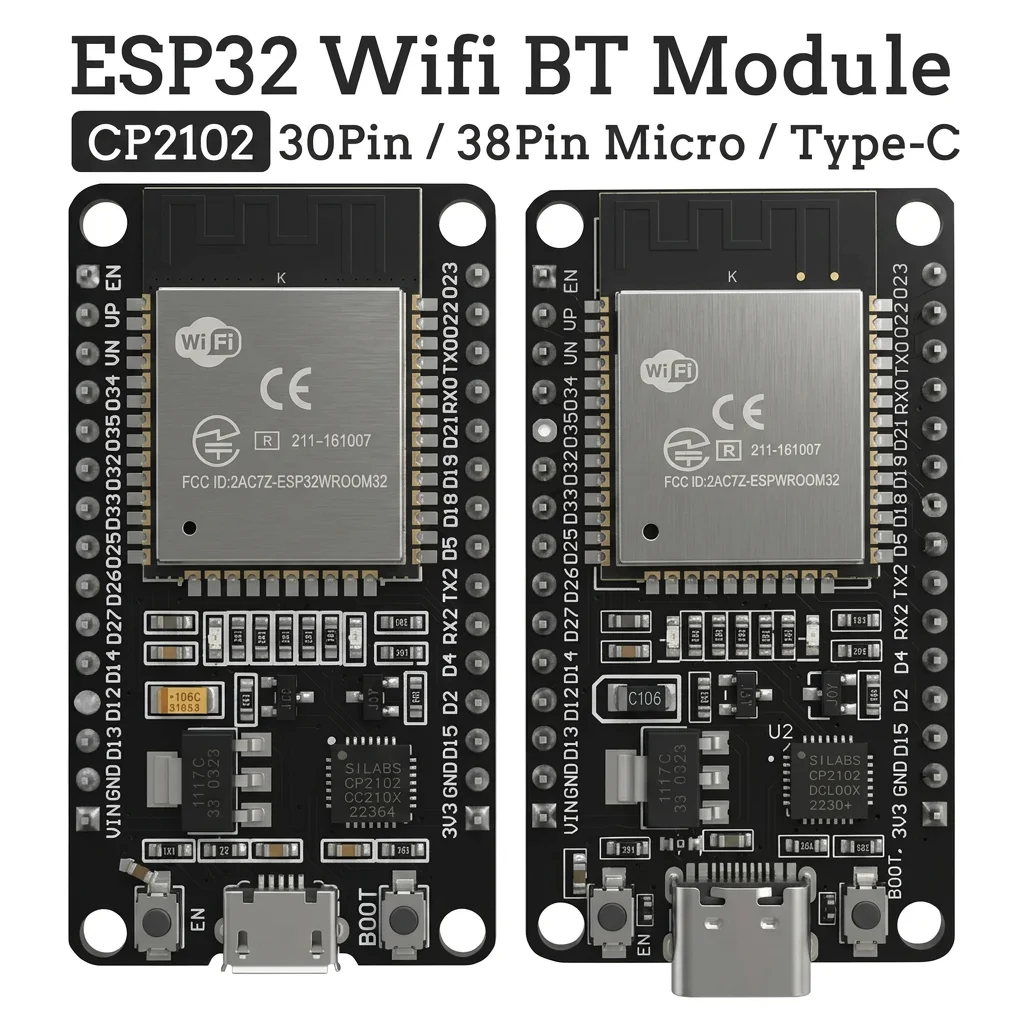Placa de Desarrollo ESP32, Módulo WIFI 2.4G Bluetooth, 30 Pines, 38 Pines, CP2102, Micro Tipo-C, Consumo de Energía Ultrabajo, Doble Núcleo ESP-32