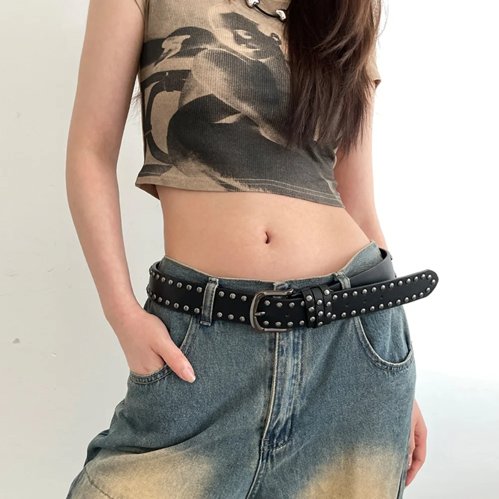1Pc New Women Belt Women's Jeans Tie-in Ladies' Belt Fashion Personality Rivet Belt Senior Black Fashion  ND933