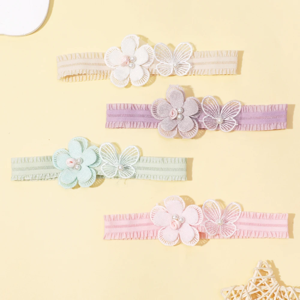 Baby Headband Solid Flower Butterfly Pearl Hair Bands Soft Elastic Kids Headwrap Hair Accessories for Baby Girls Newborn Infant