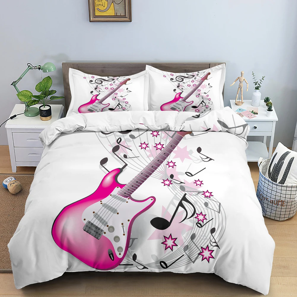 3D Print Bedding Set Guitar Duvet Cover For Baby Kids Children With Pillowcase Quilt Cover Music Note Polyester Duvet Cover