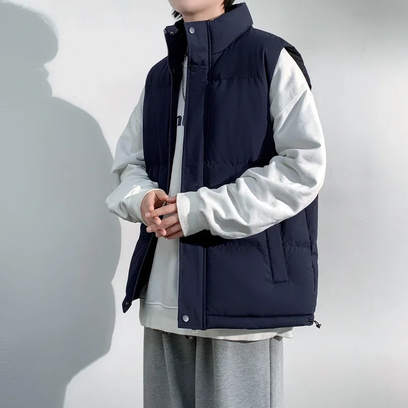 2024 Winter Vest Jacket Fashion Plus Size Solid Color Thick Warm Sleeveless Coat Male Street Cold-proof Down Cotton Padded Vest