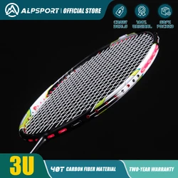 Alpsport-raqueta de bádminton ZY 3U T800, máx. 38 libras importada, 100% fibra de carbono profesional + titanio